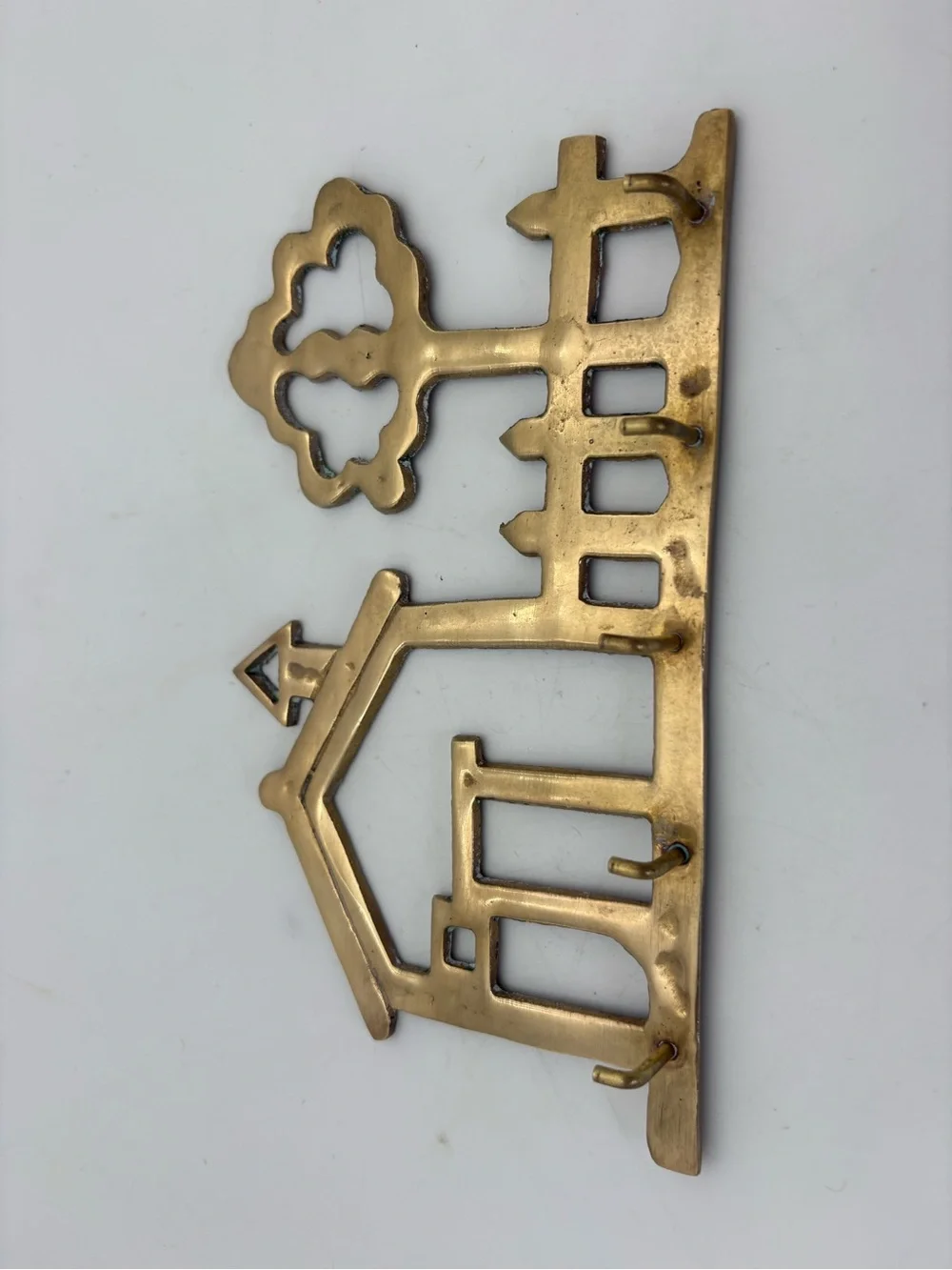 Vintage Brass House Shaped Wall Mounted Key Rack